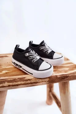 Outlet Big Star Shoes Dziecięce Skórzane Trampki BIG STAR KK374041 Czarno-Białe Czarny