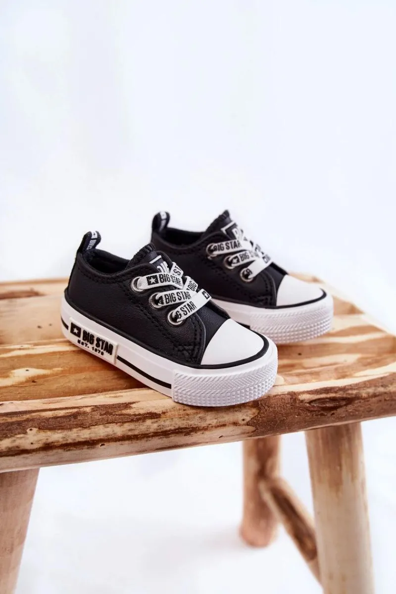 Outlet Big Star Shoes Dziecięce Skórzane Trampki BIG STAR KK374041 Czarno-Białe Czarny