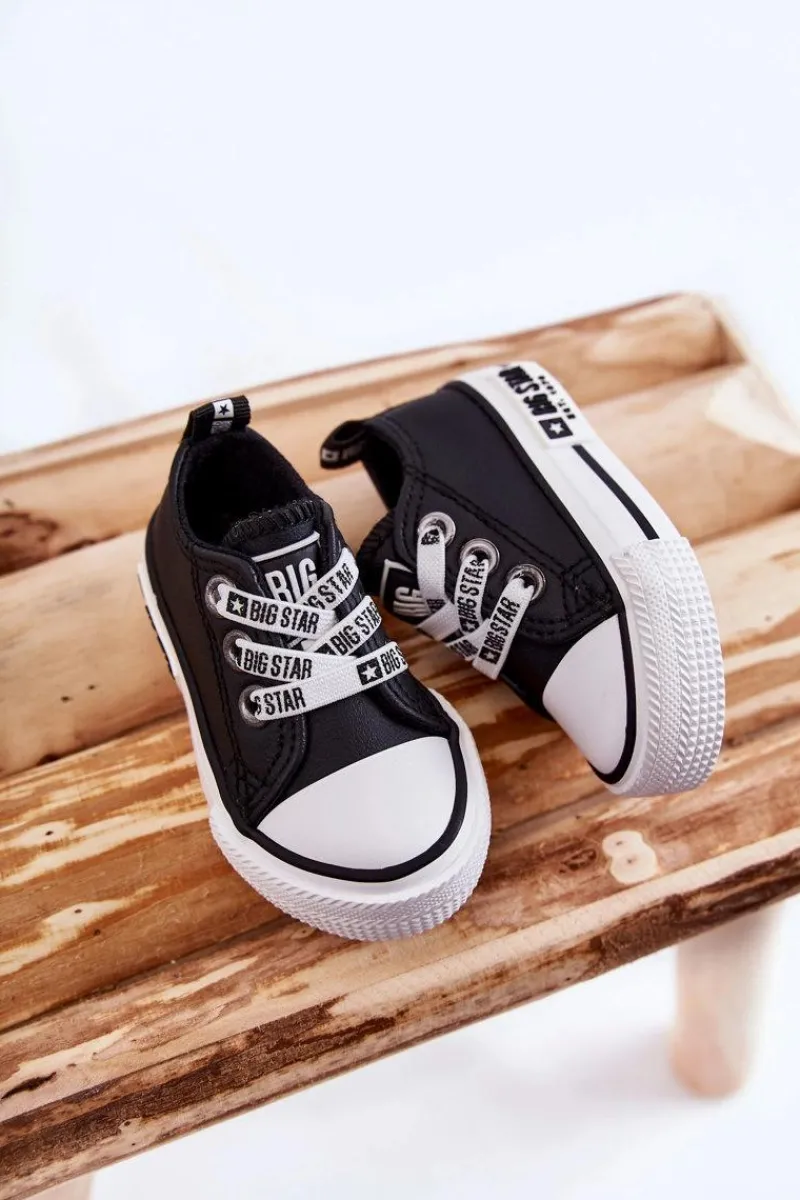 Outlet Big Star Shoes Dziecięce Skórzane Trampki BIG STAR KK374041 Czarno-Białe Czarny