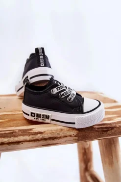 Outlet Big Star Shoes Dziecięce Skórzane Trampki BIG STAR KK374041 Czarno-Białe Czarny