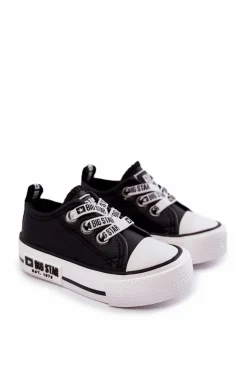 Outlet Big Star Shoes Dziecięce Skórzane Trampki BIG STAR KK374041 Czarno-Białe Czarny