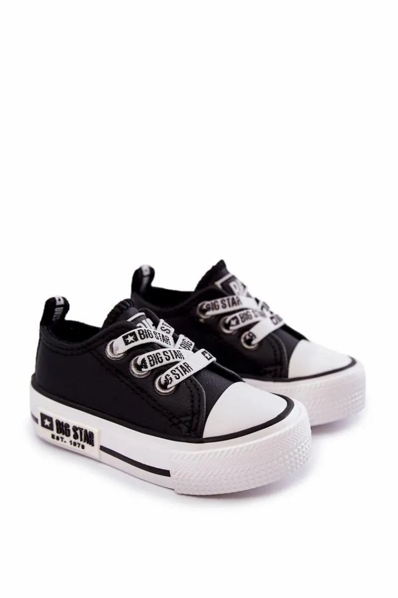 Outlet Big Star Shoes Dziecięce Skórzane Trampki BIG STAR KK374041 Czarno-Białe Czarny