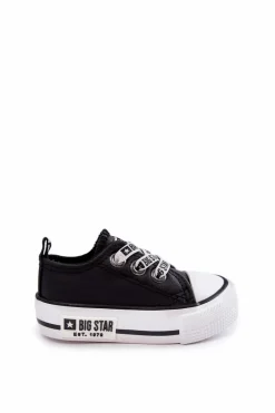 Outlet Big Star Shoes Dziecięce Skórzane Trampki BIG STAR KK374041 Czarno-Białe Czarny