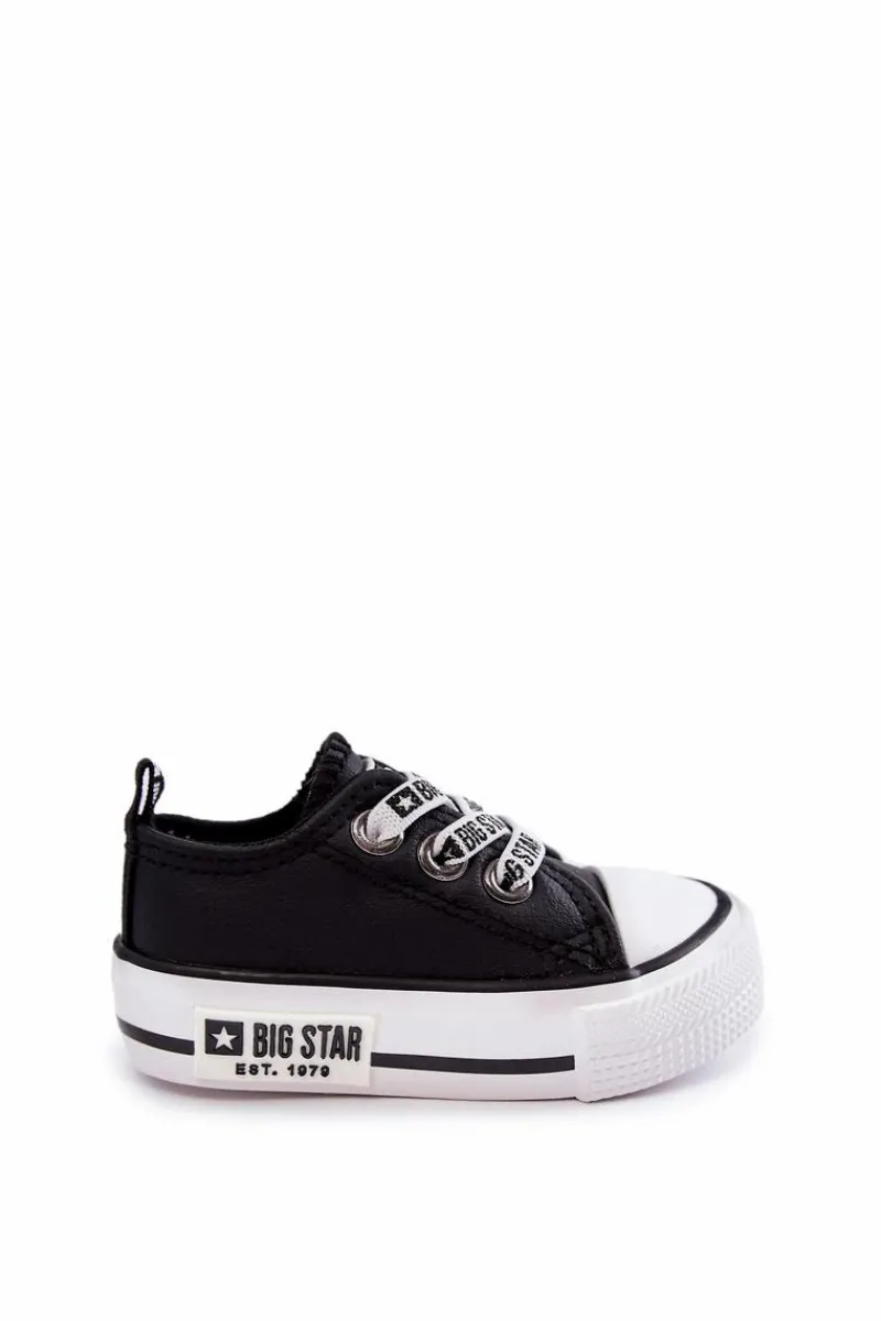 Outlet Big Star Shoes Dziecięce Skórzane Trampki BIG STAR KK374041 Czarno-Białe Czarny