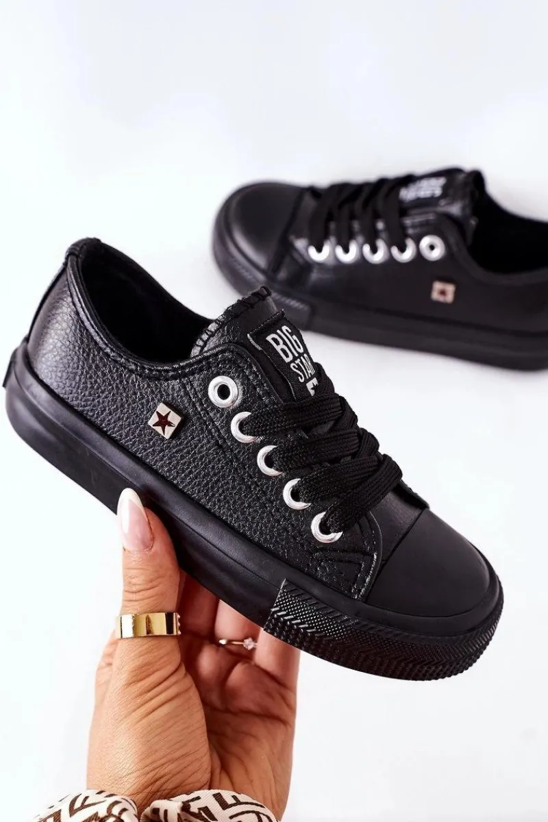 Discount Big Star Shoes Dziecięce Skórzane Trampki BIG STAR FF374304 Czarne