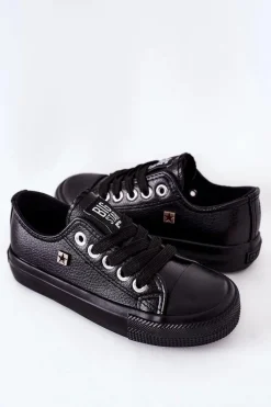 Discount Big Star Shoes Dziecięce Skórzane Trampki BIG STAR FF374304 Czarne