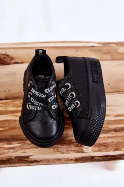 Chłopięce|Dziewczęce>Big Star Shoes Dziecięce Skórzane Trampki BIG STAR KK374059 Czarne Czarny