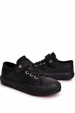 Hot Big Star Shoes Dziecięce Skórzane Trampki BIG STAR EE374034 Czarne Czarny