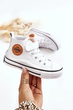 Best Boto Dziecięce Skórzane Trampki Na Rzep Białe Bruni