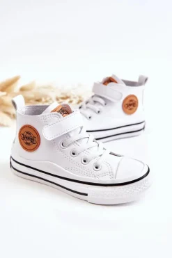 Best Boto Dziecięce Skórzane Trampki Na Rzep Białe Bruni