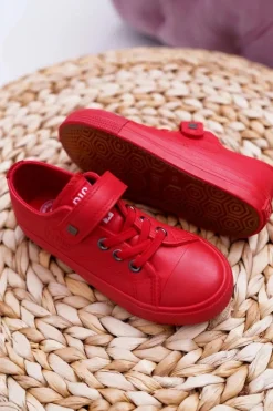 Best Big Star Shoes Dziecięce Skórzane Trampki BIG STAR EE374036 Czerwone