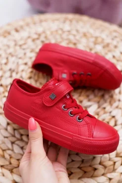 Best Big Star Shoes Dziecięce Skórzane Trampki BIG STAR EE374036 Czerwone