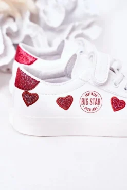 Dziecięce Skórzane Trampki Na Rzep BIG STAR HH374001 Białe Dzieci Dziewczęce