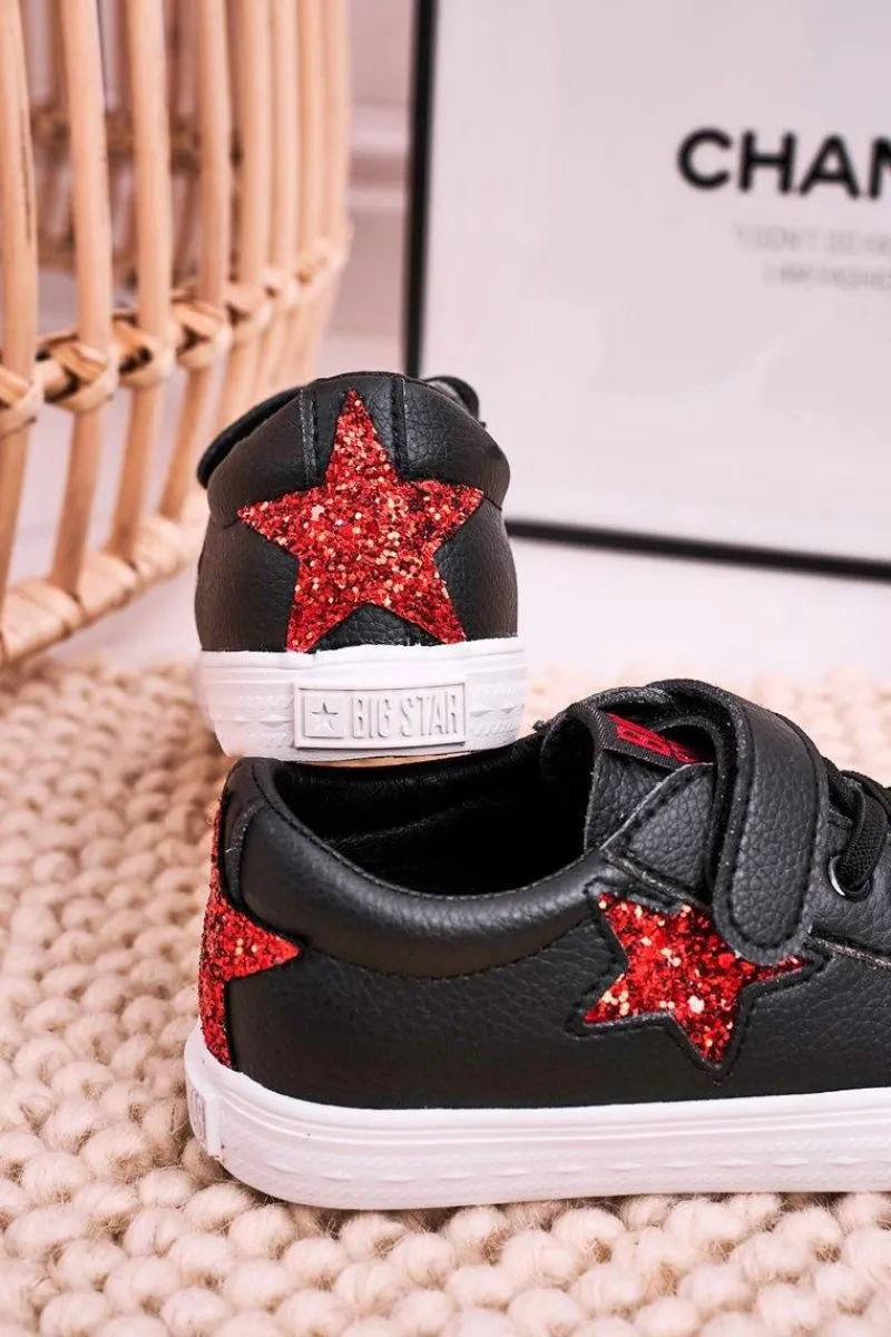Outlet Big Star Shoes Dziecięce Skórzane Trampki Z Gwiazdą BIG STAR DD374105 Czarne