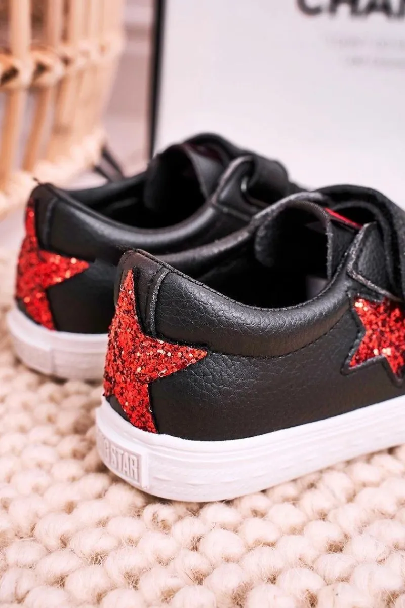 Outlet Big Star Shoes Dziecięce Skórzane Trampki Z Gwiazdą BIG STAR DD374105 Czarne