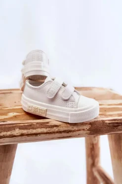 Sale Dziecięce Skórzane Trampki Na Rzep BIG STAR KK374055 Białe Dzieci Chłopięce|Dziewczęce