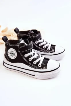 Discount Dziecięce Skórzane Trampki Na Rzep Czarne Bruni Dzieci Dziewczęce|Chłopięce