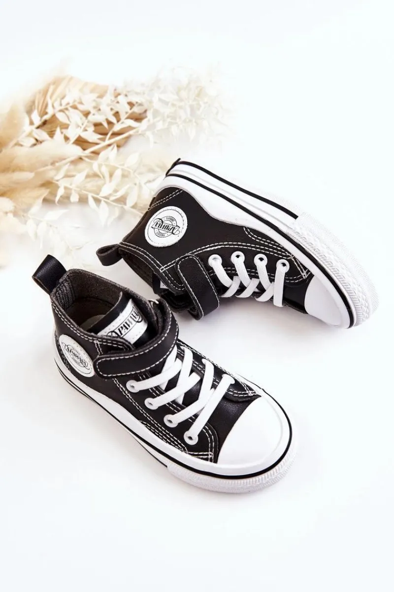 Discount Dziecięce Skórzane Trampki Na Rzep Czarne Bruni Dzieci Dziewczęce|Chłopięce