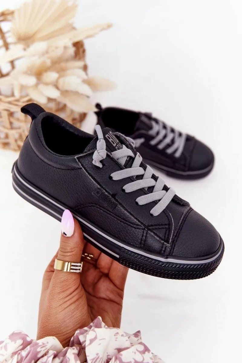 Sale Big Star Shoes Dziecięce Skórzane Trampki BIG STAR HH374038 Czarne