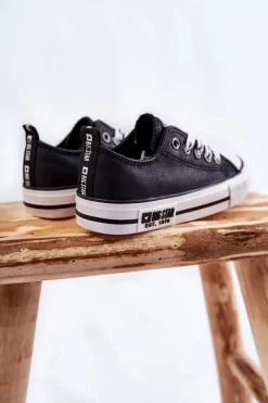 Best Dziecięce Skórzane Trampki BIG STAR KK374039 Czarne Dzieci Chłopięce|Dziewczęce