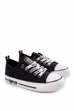 Best Dziecięce Skórzane Trampki BIG STAR KK374039 Czarne Dzieci Chłopięce|Dziewczęce