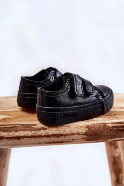 Hot Dziecięce Skórzane Trampki Na Rzep BIG STAR KK374090 Czarne Dzieci Chłopięce|Dziewczęce
