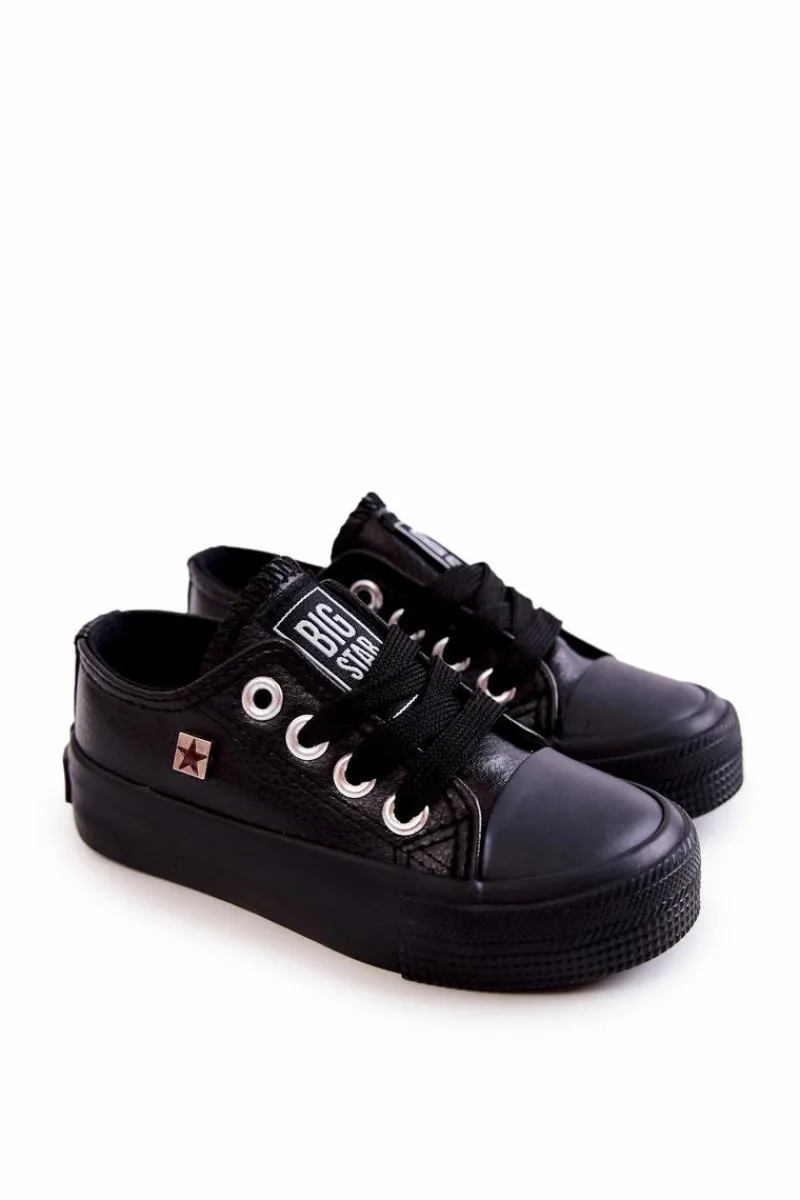 Discount Big Star Shoes Dziecięce Skórzane Trampki BIG STAR JJ374311 Czarne Czarny