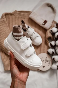 Sale Big Star Shoes Dziecięce Skórzane Trampki Na Rzep BIG STAR KK374093 Białe