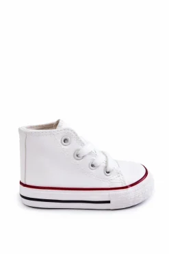 Online Boto Dziecięce Skórzane Wysokie Trampki Białe Marney