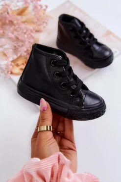 Discount Boto Dziecięce Skórzane Wysokie Trampki Czarne Marney Czarny