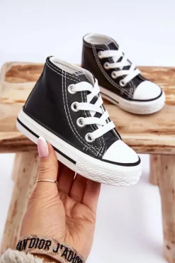 Best Boto Dziecięce Skórzane Wysokie Trampki Czarno-Białe Marney Czarny