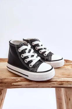 Best Boto Dziecięce Skórzane Wysokie Trampki Czarno-Białe Marney Czarny