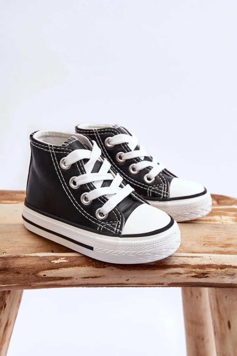 Best Boto Dziecięce Skórzane Wysokie Trampki Czarno-Białe Marney Czarny