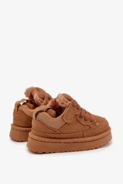 Online Boto Dziecięce Sneakersy Ocieplane Futerkiem Camel Mireen Brązowy