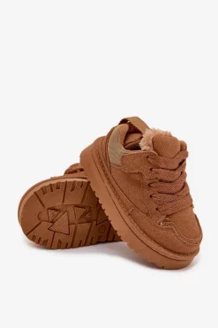Online Boto Dziecięce Sneakersy Ocieplane Futerkiem Camel Mireen Brązowy