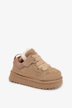New Dziecięce Sneakersy Ocieplane Futerkiem Beżowe Mireen Dzieci Chłopięce|Dziewczęce
