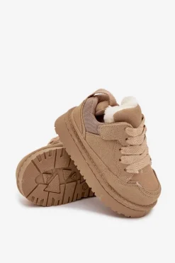 New Dziecięce Sneakersy Ocieplane Futerkiem Beżowe Mireen Dzieci Chłopięce|Dziewczęce