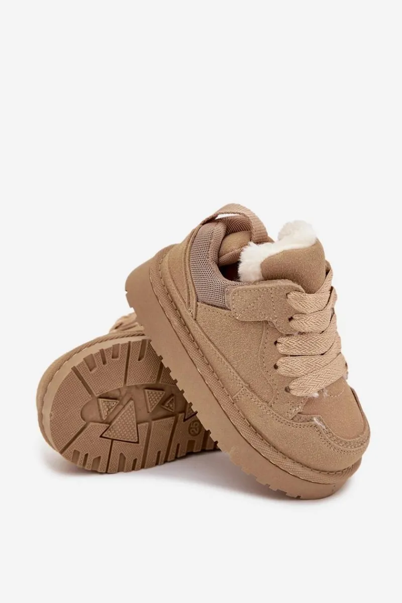 New Dziecięce Sneakersy Ocieplane Futerkiem Beżowe Mireen Dzieci Chłopięce|Dziewczęce