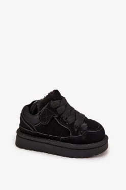 Chłopięce|Dziewczęce>Boto Dziecięce Sneakersy Ocieplane Futerkiem Czarne Mireen Czarny
