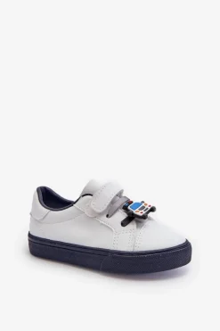 Outlet Dziecięce Sneakersy Trampki Z Przypinką Biało-Granatowe Pennyn Dzieci Chłopięce|Dziewczęce