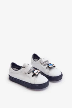 Outlet Dziecięce Sneakersy Trampki Z Przypinką Biało-Granatowe Pennyn Dzieci Chłopięce|Dziewczęce