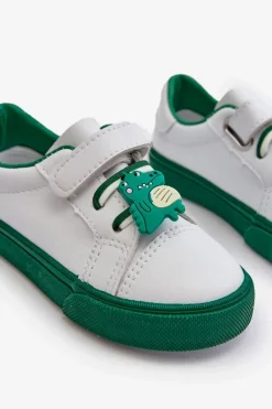 Discount Boto Dziecięce Sneakersy Trampki Z Przypinką Biało-Zielone Pennyn Biały