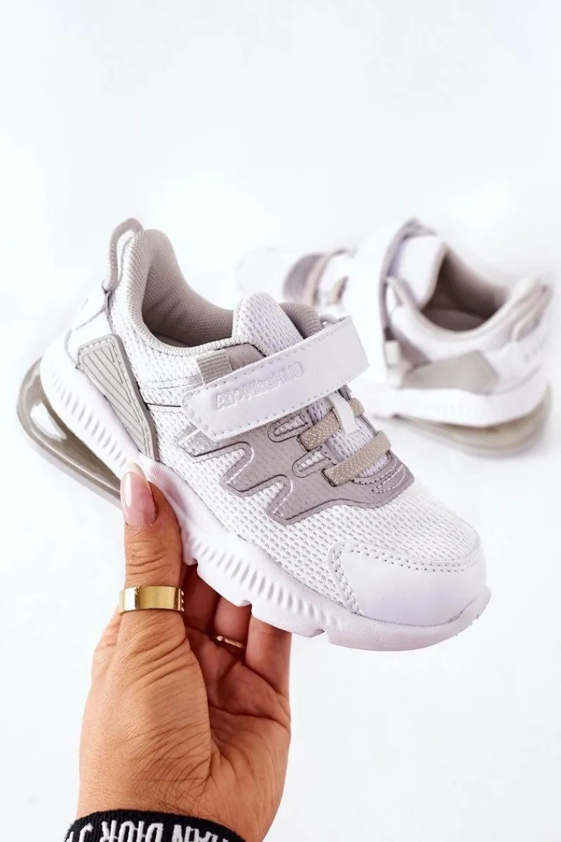 New Dziecięce Sportowe Buty Na Rzep ABCKIDS Biało-Srebrne Dzieci Dziewczęce|Chłopięce