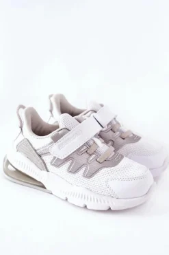 New Dziecięce Sportowe Buty Na Rzep ABCKIDS Biało-Srebrne Dzieci Dziewczęce|Chłopięce