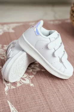 Discount Dziecięce Sportowe Buty Na Rzepy Biało-Srebrne Fifi Dzieci Chłopięce|Dziewczęce