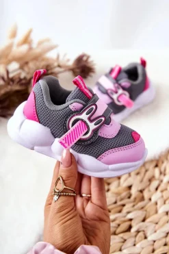 Dziewczęce>BEFADO Dziecięce Sportowe Buty Na Rzep 516P091 Szaro-Różowe