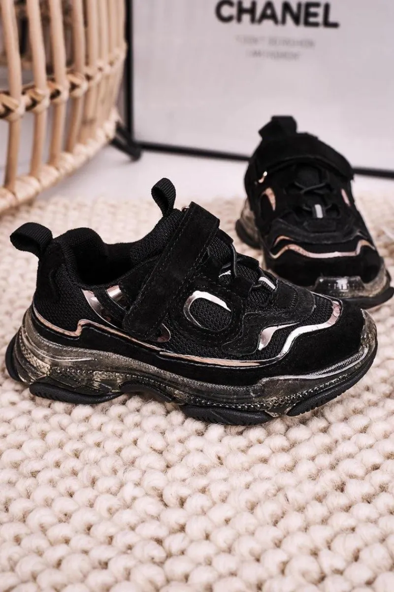 Dziewczęce>Boto Dziecięce Sportowe Buty Sneakersy Z Przezroczystą Podeszwą Czarne Bailey