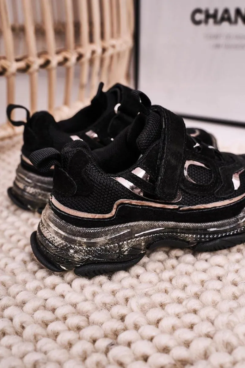 Dziewczęce>Boto Dziecięce Sportowe Buty Sneakersy Z Przezroczystą Podeszwą Czarne Bailey