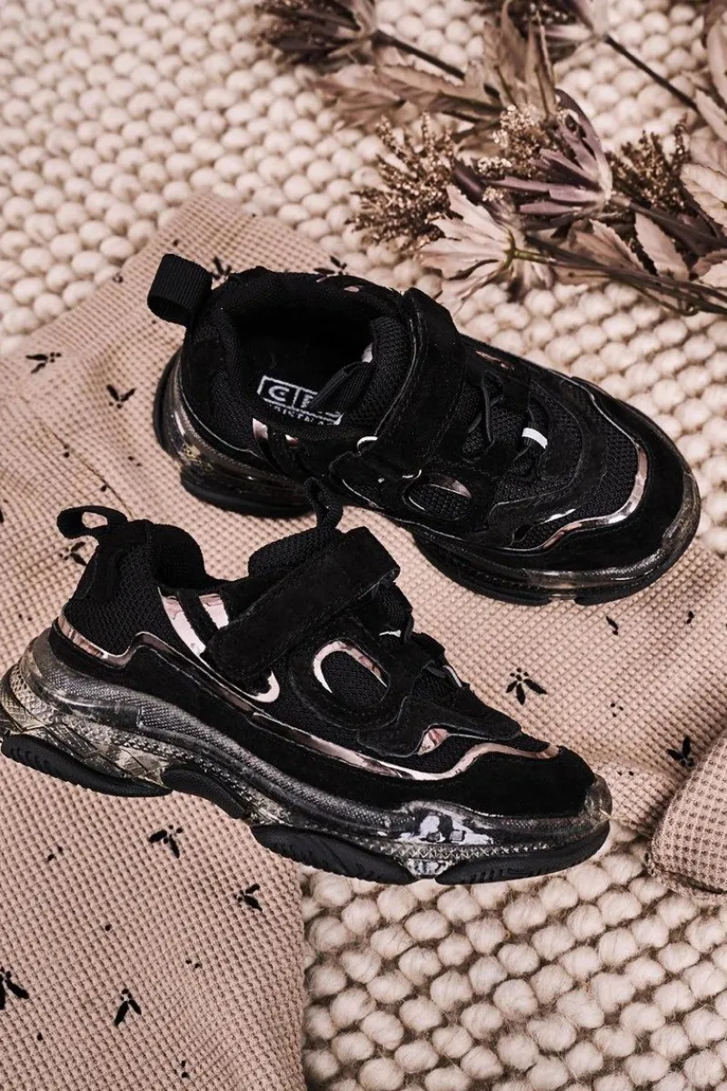 Dziewczęce>Boto Dziecięce Sportowe Buty Sneakersy Z Przezroczystą Podeszwą Czarne Bailey