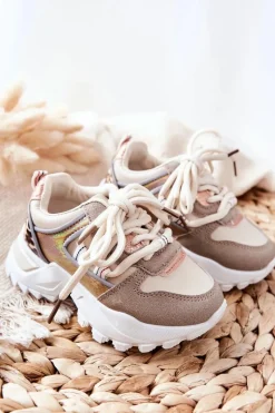 Dziecięce Sportowe Buty Sneakersy Beżowe Rommie Dzieci Dziewczęce